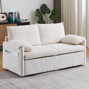 GDFStudio Uriel 65" Modern Convertible Corduroy Upholstered Sofa Bed with 2 Pillows and Side Pockets - 1 of 4