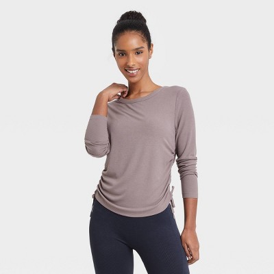 Women's Long Sleeve Ribbed Top - JoyLab™ Gray