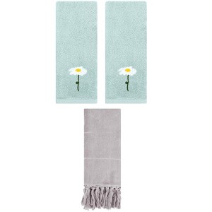 REGALWOVEN 3 Packs Cotton Soft Absorbent Floral Pattern and Solid Hand Towels - 1 of 4