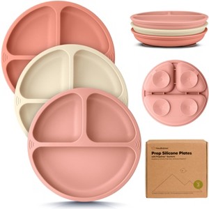 3-Pack Prep Suction Plates for Baby, 100% Silicone Toddler Plates, BPA-Free Divided Baby Plates with Suction - 1 of 4