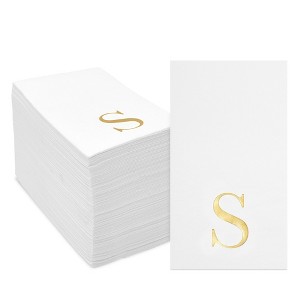 Sparkle and Bash 100 Pack Gold Foil Initial Letter S White Monogram Paper Napkins for Dinner Party, 4 x 8 In - 1 of 4