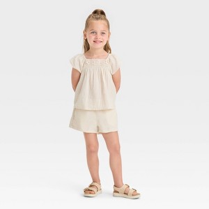 Toddler Girls' Floral Top & Shorts Set - Cat & Jack™ Beige - 1 of 4
