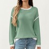 Anna-Kaci Women's Long Sleeve Knit Top with Contrast Trim and Relaxed Fit - 2 of 4