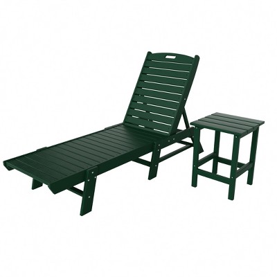 Dark Green Adjustable Poly Lumber Outdoor Chaise Lounge Set