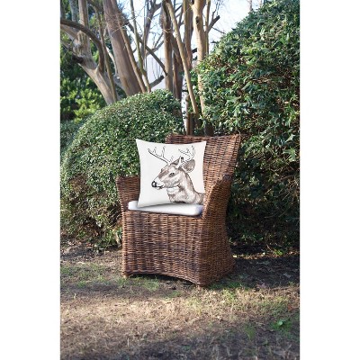 White and Brown Embroidered Deer Portrait Square Pillow
