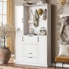 Okak 51.1IN Wide Hall Tree with Integrated Shoe Cabinet and 4 Hooks, Coat Rack with Mirrored Cabinet Door and Bench for Living Room, Hallway, White - 2 of 4