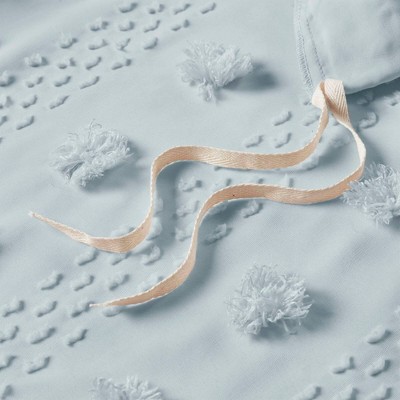 Blue Clip Jacquard Twin/Twin XL Duvet Cover Set with Pompom Accents