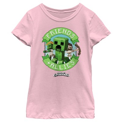 Boy's Minecraft Legends Friends and Allies Banner Graphic Tee Red Small 