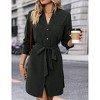 Women's Tie Belt Button Down Shirt Dress Casual Office Mini Length Dress Black M - 2 of 4