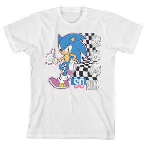 Sonic Thumbs Up Checkered Flag Youth Girl's White Crew Neck Short Sleeve T-shirt - 1 of 3