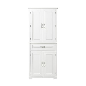 TiramisuBest Storage Cabinet with 2 Doors and 4 Drawers for Bathroom, Office, Adjustable Shelf, MDF Board with Painted Finish, Black - 1 of 4