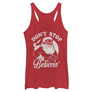 Women's Lost Gods Christmas Santa Don't Stop Believing Racerback Tank Top - 1 of 3