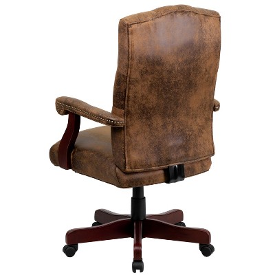 Bomber Brown Microfiber High-Back Swivel Office Chair with Metal Base