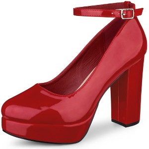 Allegra K Women's Platform Ankle Strap Chunky Heel Mary Janes Pumps - 1 of 4