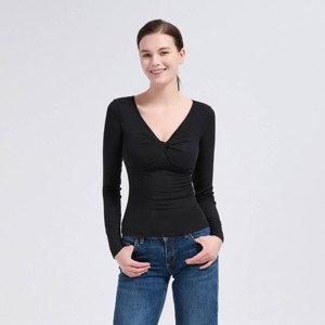 Women's Long Sleeve Twisted V-Neck Front Knit Top - A New Day™ - 1 of 3