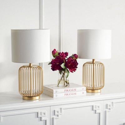 Portlia 21.3" Gold Metal Table Lamp Set with White Shades