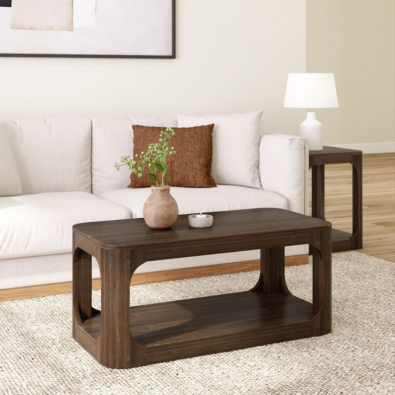 Plank+Beam 40" Modern Rectangular Coffee Table with Shelf, Solid Wood Center Table with Storage, 2 Tier Occasional Table for Living Room, 2 of 6
