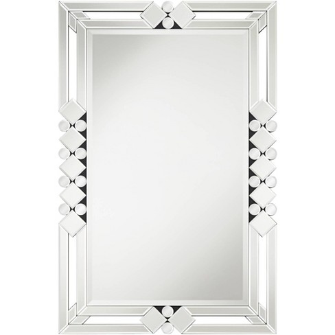 Possini Euro Design Rectangular Vanity Wall Mirror Modern Glam Beveled Edge  Shiny Silver Leaf Frame 26 Wide for Bathroom Bedroom Living Family Room 