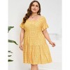 LXT- Women's Plus Size Square Neck Ruffle Sleeve Flowy Floral Summer Midi Dress with Pockets - 3 of 4