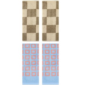 REGALWOVEN 4 Pcs Bathroom Checkered Cotton Face Decorative Hand Towel Set - 1 of 4