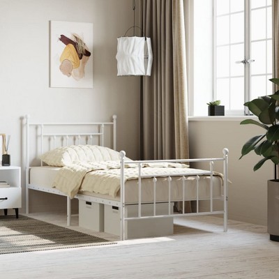 vidaXL Metal Bed Frame with Headboard and Footboard White 39.4 in.x74.8 in. Twin