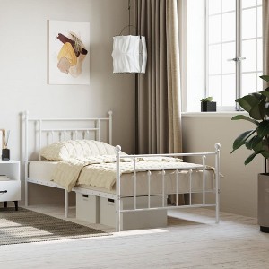 vidaXL Metal Bed Frame with Headboard and Footboard White 39.4 in.x74.8 in. Twin - 1 of 4