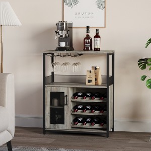 WATARRAN Coffee Bar Cabinet with Wine Rack and Glass Holder, Kitchen Sideboard Buffet Cabinet with Wine Rack Storage - 1 of 4