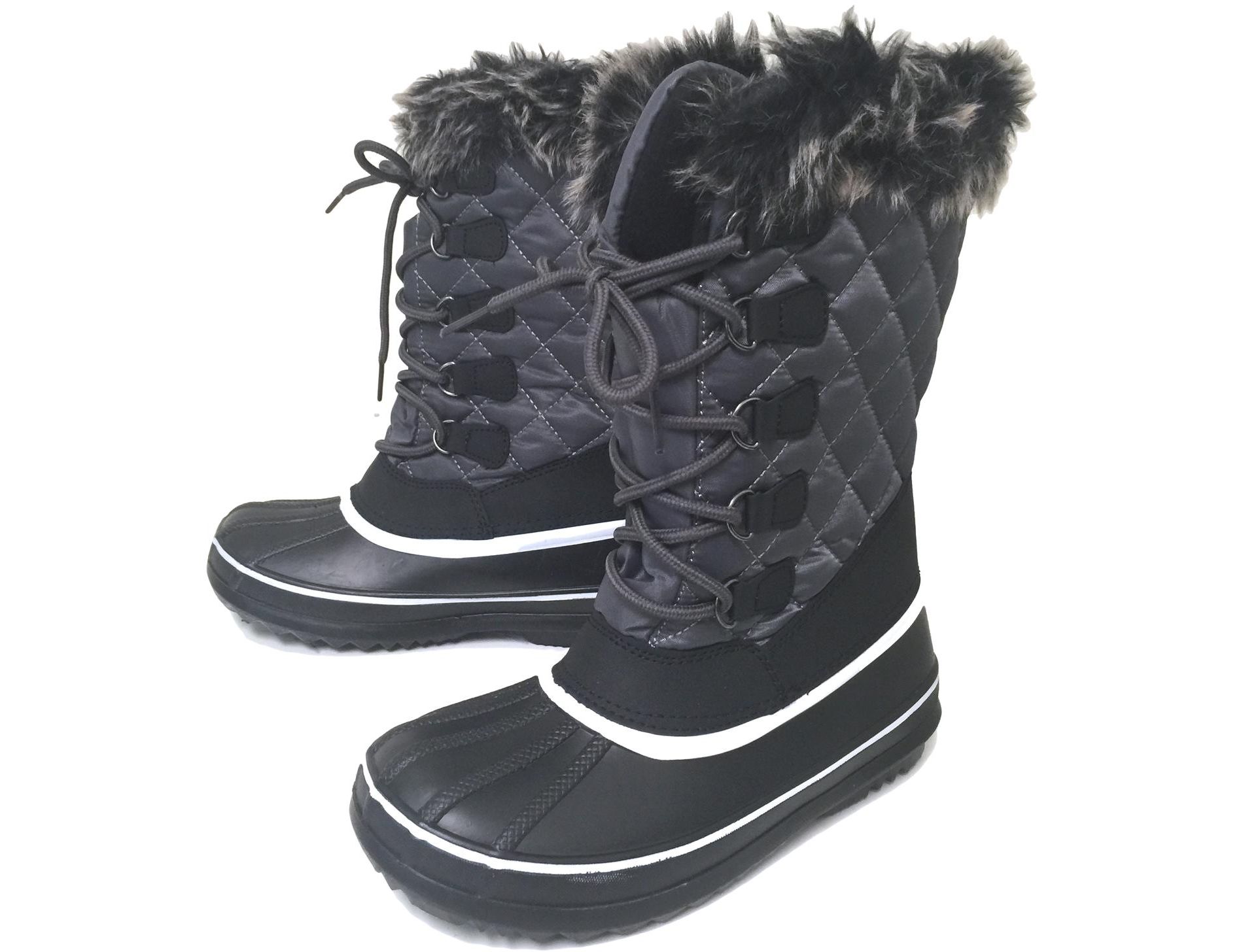 Women's Winter Boots Grey Fur Insulated Snow Shoes