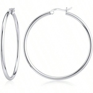 Sterling Silver Hoop Earrings, Lightweight for Women Fashionable, Simple and Trendy Styles, Low Allergy - 1 of 4
