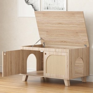 Lirago Brown Flip-Top Hidden Cat Litter Box Cabinet with Rattan Doors-Modern and Functional Pet Furniture 19.7"Hx19.7"Dx31.5"L - 1 of 4