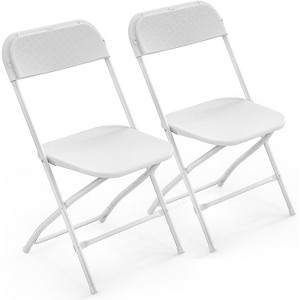 VINGLI 2 Pack White Plastic Folding Chair, Indoor Outdoor Portable Stackable Commercial Seat with Steel Frame for Events Office Wedding Party - 1 of 4