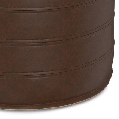 Brody Distressed Dark Brown Faux Leather Round Pouf, 20"