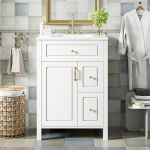 Kumasinova 24" Bathroom Vanity,Vanity with Ceramic Sink,1 Soft-Close Door,2 Drawers,2 Door Storage Racks,Freestanding Cabinet with 200LB Capacity - 1 of 4