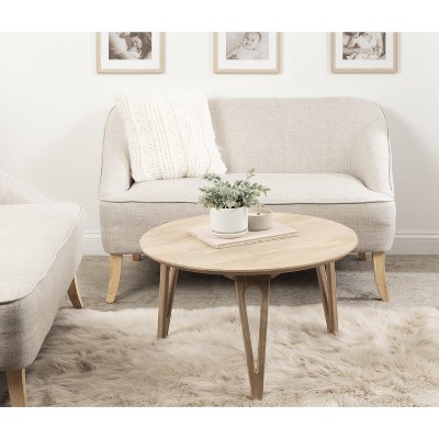 Natural Mango Wood Round Coffee Table with Hairpin Legs