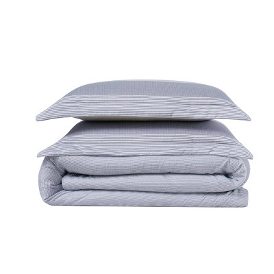Gray Multi Stripe Full/Queen Microfiber Duvet Cover Set