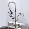 WOWOW Wall Mount Triple Handle Pull Down Sprayer Kitchen Faucet with Pre-Rinse Sprayer in Brushed Nickel - 2 of 4