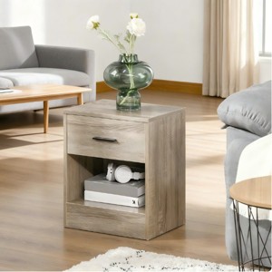 FONTOI End Tables Gray Wood Grain with Drawer and Open Shelf Nightstand for Bedroom Living Room Small Space, Gray, 23.64"*18.32"*5.52" - 1 of 4