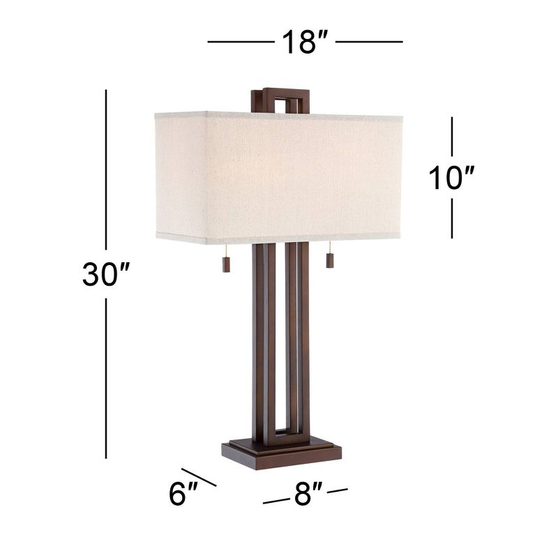Possini Euro Design Gossard Modern Industrial Table Lamp 30" Tall Bronze Open Metal Off White Rectangular Shade for Bedroom Living Room Bedside Office, 4 of 9