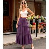 Women's Boho Beach Maxi Skirt - High Waist Flowy Pleated & Ruffle Long Skirt with Pockets Purple - 4 of 4