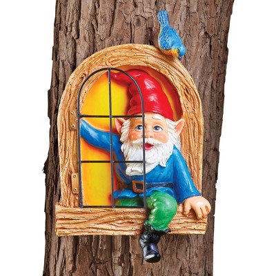 Collections Etc Hand-painted Garden Gnome In Window Tree Hugger 6.75 X ...