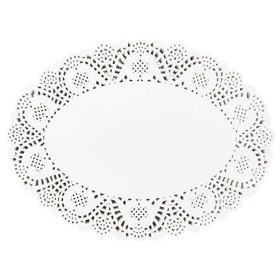 Juvale 250 Piece White Disposable Oval Paper Doilies Lace for Art & Craft Pastry Decorations, 10 x 14 in