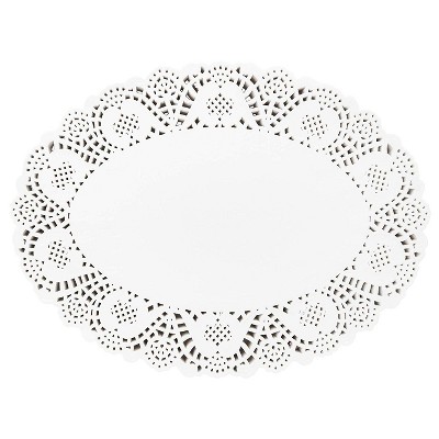 Juvale 250 Piece White Disposable Oval Paper Doilies Lace for Art & Craft Pastry Decorations, 10 x 14 in