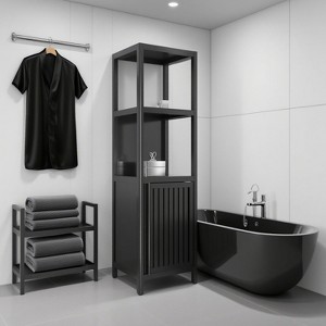 KTMBDW Bamboo Cabinet, Bathroom Storage Cabinet with Single Door and Shelves, Freestanding Bathroom Cabinet, Kitchen Cupboard for Living Room - 1 of 4