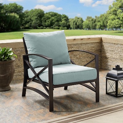 Kaplan Mist Green and Bronze Outdoor Arm Chair with Cushions
