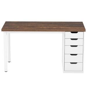 Lirago 47" Modern Computer Desk with 5 Drawers Sturdy Study Writing Table Office Desk for Home Workspace Brown - 1 of 4
