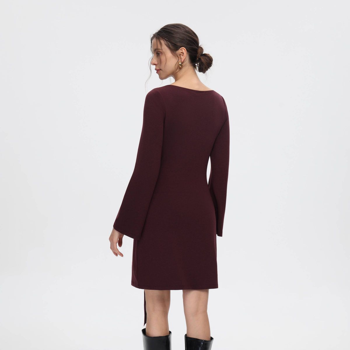Women's Bell Long Sleeve Fitted Knit Waist Tie Mini Dress - A New Day™ - thumbnail 8