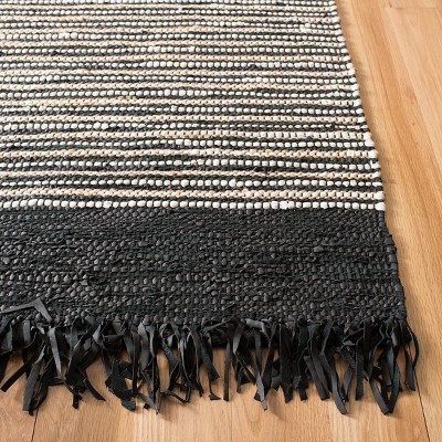 Handmade Black and Multi Leather Stripe Area Rug