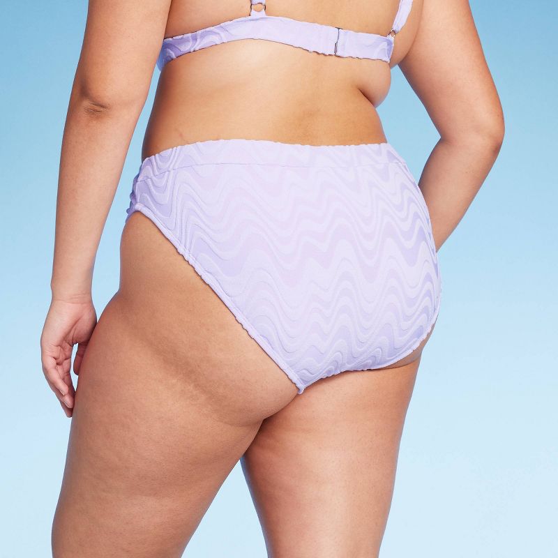 Women's Wavy Terry Textured Mid-Waist Ultra High Leg Cheeky Bikini Bottom - Wild Fable™ Lilac Purple, 3 of 7