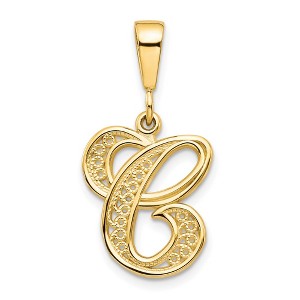 Black Bow Jewelry 14k Yellow Gold, Maci Collection, LG Filigree Script Initial C Pendant - 1 of 4