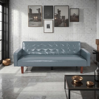 NicBex Couches for Living Room 74.4" Convertible Loveseat Sleeper Sofa Bed Comfy PU Upholstered 2 Seater Sofa Couch with Adjustable Backrest, Gray